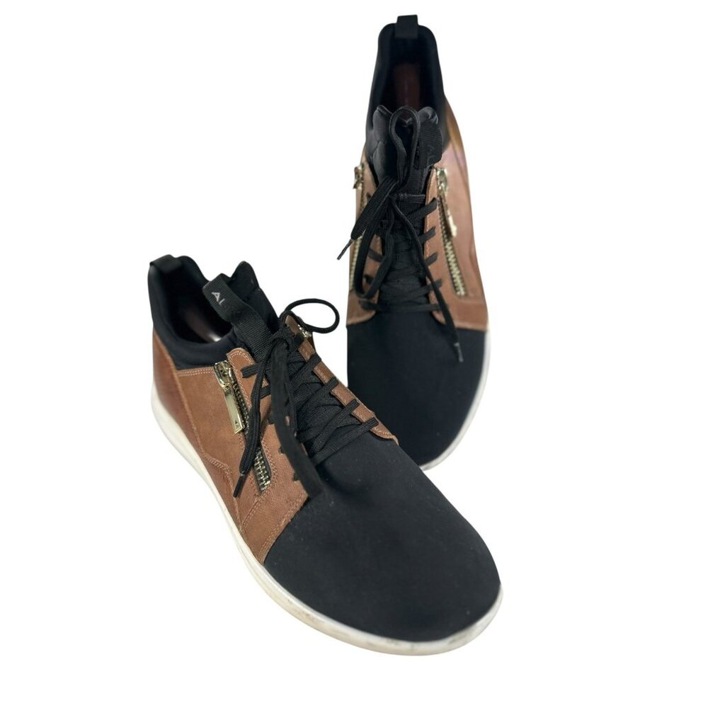 Aldo Men's Caderuschi Black and Brown Sneakers Shoes Zippers Size 12 M